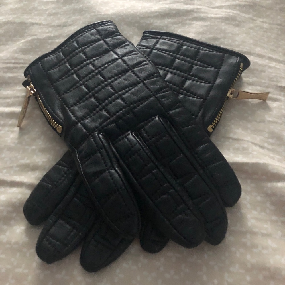 Black Kate Spade Leather Bow Tie Gloves 7.5